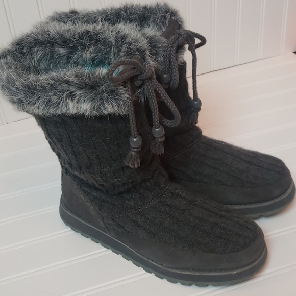 Skechers Shoes - Sketchers grey knit boots faux fur 8.5